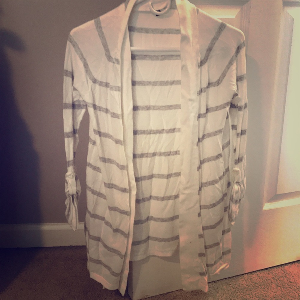 White and grey cardigan